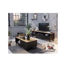 Sans Marque - Ensemble Meuble TV+Table basse oxford - Style industriel - Mélaminé chene noir - Table Basse: L110 cm et Meuble Tv 159 cm