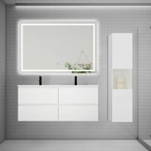 Aica Sanitaire - aica Ensemble meuble 2 vasque L.120cm 4 tiroirs + lavabo + led miroir + colonne blanc