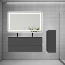 Aica Sanitaire - aica aica Ensemble meuble 2 vasque L.120cm 4 tiroirs + lavabo + led miroir + colonne anthracite