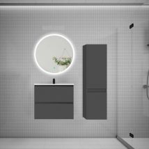 Aica Sanitaire - aica Ensemble meuble vasque L.60cm 2 tiroirs + lavabo + led miroir rond 70cm + colonne b anthracite