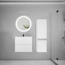 Aica Sanitaire - aica Ensemble meuble vasque L.60cm 2 tiroirs + lavabo + led miroir rond 60cm + colonne a blanc aica