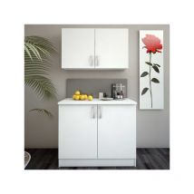 Ensemble meubles de cuisine 100 cm Blanc Mat - marta - Elément haut : l 100 x l 28 x h 60 cm Element bas : l 100 x l 60 x h 85 cm