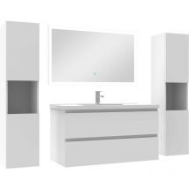Acezanble - Ensemble meubles Salle de Bain 100cm vasque et colonnex2 et led miroir Blanc
