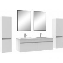 Acezanble - Ensemble meubles Salle de Bain 120cm double vasque avec colonne + miroir Blanc