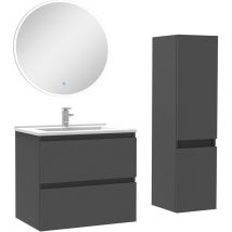 Acezanble - Ensemble meubles Salle de Bain 60cm vasque + colonne + miroir rond lumineux Anthracite