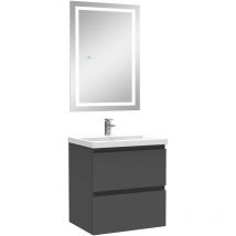 Acezanble - Ensemble meubles Salle de Bain 50cm simple vasque + miroir lumineux Anthracite