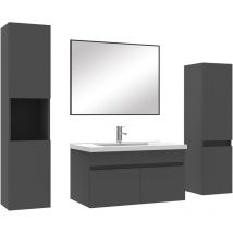 Acezanble - Ensemble meubles Salle de Bain 80cm avec colonne + miroir Anthracite