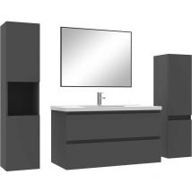 Acezanble - Ensemble meubles Salle de Bain 100cm vasque + colonne + miroir mural Anthracite