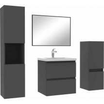 Acezanble - Ensemble meubles Salle de Bain 50cm simple vasque + colonne + miroir mural Anthracite