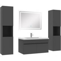 Acezanble - Ensemble meubles Salle de Bain simple vasque 80cm, colonnex2 et miroir Anthracite