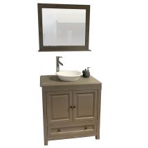 Ensemble meuble 80 cm + miroir gris - Boho