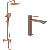 Ensemble mitigeur lavabo + Colonne de douche Couleur Cuivre brossé