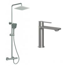 ESC - Ensemble mitigeur lavabo + Colonne de douche Couleur Nickel Brossé
