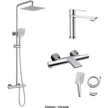 ESC - Ensemble Mitigeur lavabo + Colonne de douche + Mitigeur Bain + Support douchette flexible Couleur Chromé