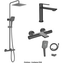 ESC - Ensemble Mitigeur lavabo + Colonne de douche + Mitigeur Bain + Support douchette flexible Couleur Carbone