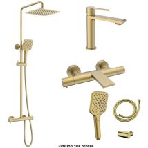 ESC - Ensemble Mitigeur lavabo + Colonne de douche + Mitigeur Bain + Support douchette flexible Couleur Or brossé