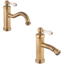 Piralla - Ensemble mitigeur lavabo et bidet couleur bronze de style rétro KITCOMOOF1