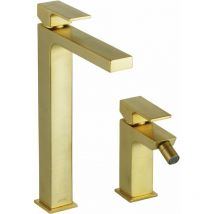Gattoni Rubinetteria - Ensemble mitigeur lavabo et bidet haut de couleur or brossé Gattoni square KITSQUARESG2