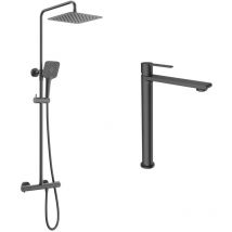 ESC - Ensemble mitigeur lavabo réhaussé + Colonne de douche Couleur Carbone