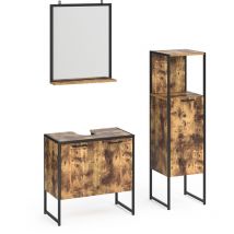 Vicco - Ensemble de meubles de salle de bain Fyrk, Bois antique, 3 pièces, avec armoire centrale