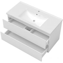 Acezanble - Ensemble meuble Salle de Bain 100cm vasque + colonne + miroir lumineux Blanc