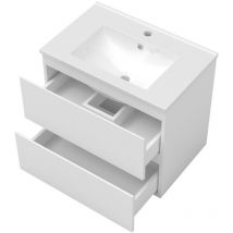 Acezanble - Ensemble meubles Salle de Bain 80cm simple vasque + colonne + miroir lumineux Blanc