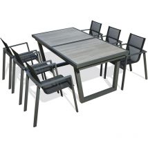 Dcb Garden - olhos - Ensemble repas 6 places en aluminium anthracite et plateau céramique