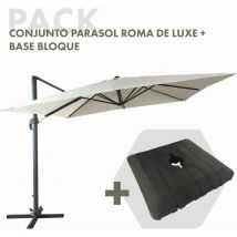 Ensemble Parasol Chillvert Roma de Luxe 300x400x280 cm en Aluminium Couleur Beige + Base Parasol 97,5x98x18,5 cm en Résine