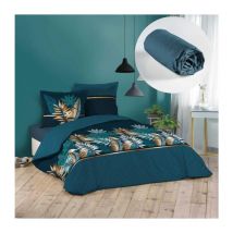 Ensemble parure de couette 260x240 cm Alianor + drap housse 160x200 Bleu