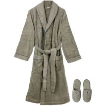 Scalpers - Ensemble Peignoir (l-xl) et Chaussons (43-46) en 100% coton doux et absorbant avec broderie Kaki