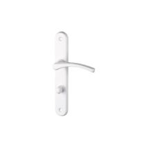 Maniglia per porta in alluminio bianco Eva su piastra di chiusura.