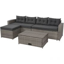 Ensemble poly rotin HHG 080, ensemble balcon/jardin/salon, gris, coussins gris foncé