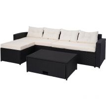 Ensemble poly rotin HWC-J34, ensemble balcon/jardin/salon - noir, coussins crème-beige