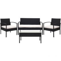 Ensemble pour extérieur balcon/jardin/salon en polyrotin noir coussin crème 040003247