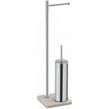 Kiamami Valentina - Ensemble Pour Salle De Bains Porte-Rouleau Et Brosse En Acier Et Résine Beige Re