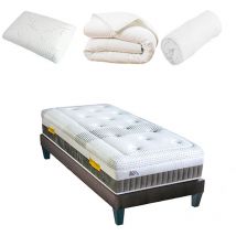 OLYMPE LITERIE Pack Prêt à dormir DELPHES 90x190 cm Matelas Mémoire de forme + Sommier + Accessoires