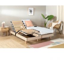 Les Tendances - Ensemble relaxation talca matelas + sommiers électriques décor chene 2x80x200 - Mousse - 14 cm - Ferme