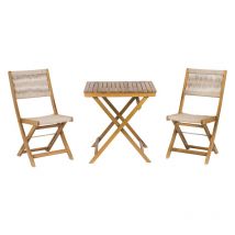 Beau Rivage - Ensemble repas bari pliable 2 personnes bois et corde écru