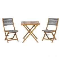 Beau Rivage - Ensemble repas bari pliable 2 personnes bois et corde grise