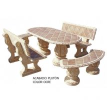 Anaparra - Ensemble repas de jardin en Pierre azalea 10 personnes - Tuile: Pluto - Couleur ocre