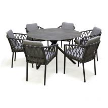 Pilat - Ensemble repas de jardin 6 places en aluminium gris anthracite - paris garden
