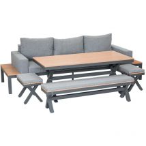 Salon de jardin en aluminium et teck 8 personnes Guadeloupe