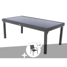 Hesperide - Ensemble repas table extensible rectangulaire en verre Piazza + 12 fauteuils Piazza