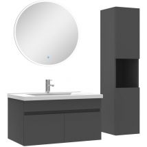 Acezanble - Ensemble Salle De Bain avec colonne et miroir rond 80cm meuble Anthracite