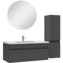 Acezanble - Ensemble Salle De Bain simple vasque avec colonne et miroir rond 100cm meuble Anthracite