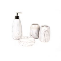 Fijalo - Ensemble de salle de bain 4 pièces en céramique marbrée grise