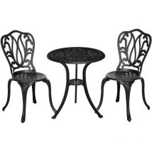 Outsunny - Ensemble salon de jardin 2 places avec table ronde style rétro fonte alu noir