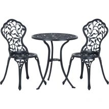 Outsunny - Ensemble salon de jardin 2 places avec table ronde style rétro fonte alu noir