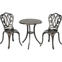 Outsunny - Ensemble salon de jardin 2 places avec table ronde style rétro fonte alu effet bronze antique