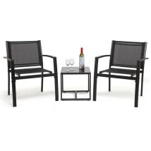 Intimate Wm Heart - Salon de jardin 2 places 3 pièces 2 chaises et 1 table basse plateau verre trempé pour jardin terrasse noir Mondeer